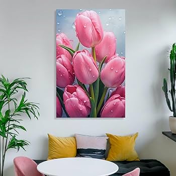 ピンク　ピンクのお花 壁掛けアート 絵画 花の絵 フラワーアート Amazon.co.jp: 絵画 枝にぶら下がっているピンクの花インテリア